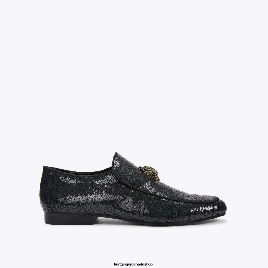 Kurt Geiger London Hugh Eagle Sequin Men | Footwears Black Green 820JZJ633